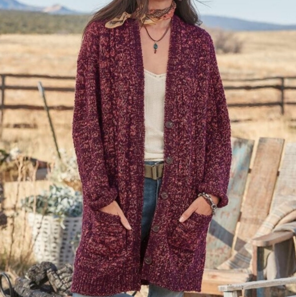 SUNDANCE Solstice V-neck Button Long Sleeve Marled Cardigan